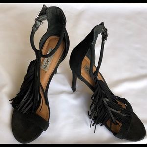 Black Suede Heels with Fringe